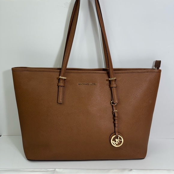 Michael Kors Jet Set Tote Luggage Brown Saffiano Large - Picture 1 of 14